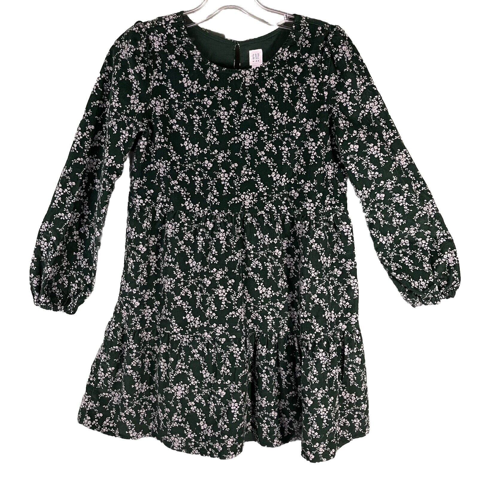 Gap Kids Girls L (10) Long Sleeves Corduroy Tiered Dress Forest Green Floral